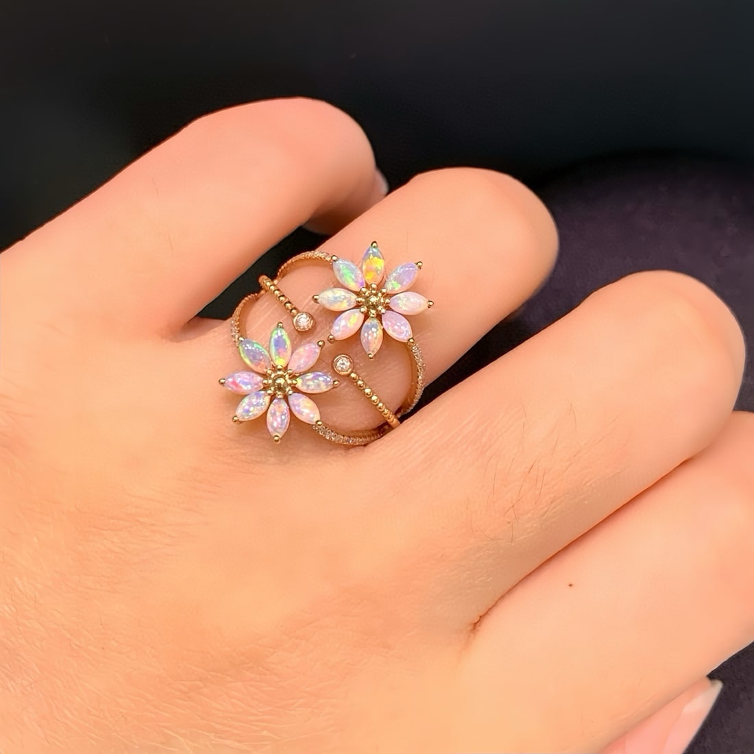 14k Gold 1.03 Ctw Natural Opal & Diamond Ring - 7