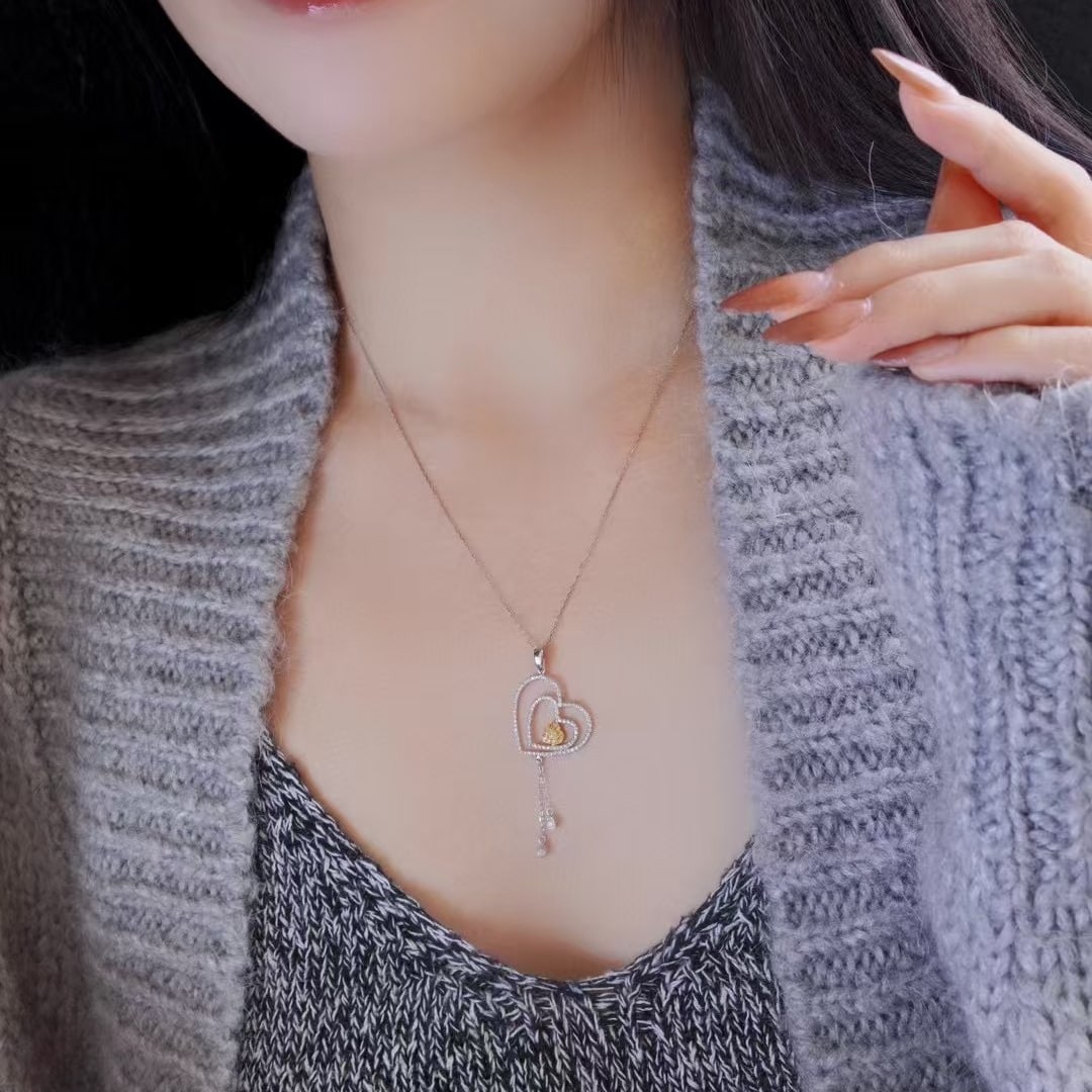 14k Gold 0.6 Ct Natural Color Diamond Necklace - 3