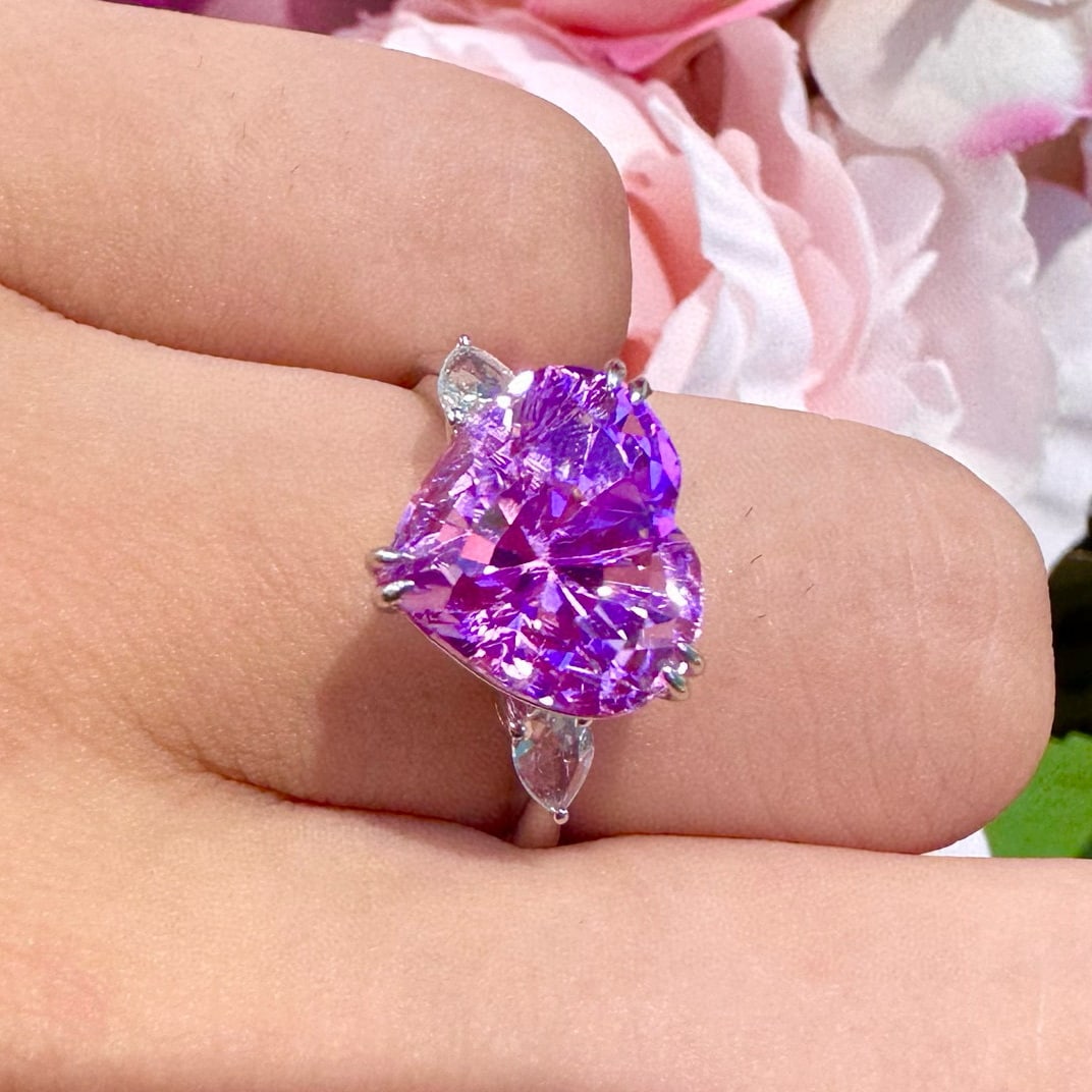 14k Gold 6.08 Ct Natural Kunzite & Diamond Ring - 6