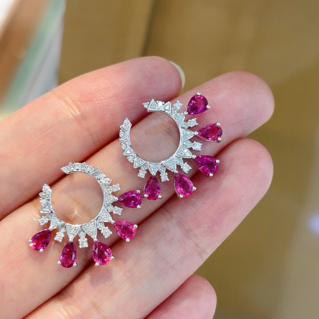 14k Gold 3 Ct Natural Tourmaline & Diamond Earrings - 4