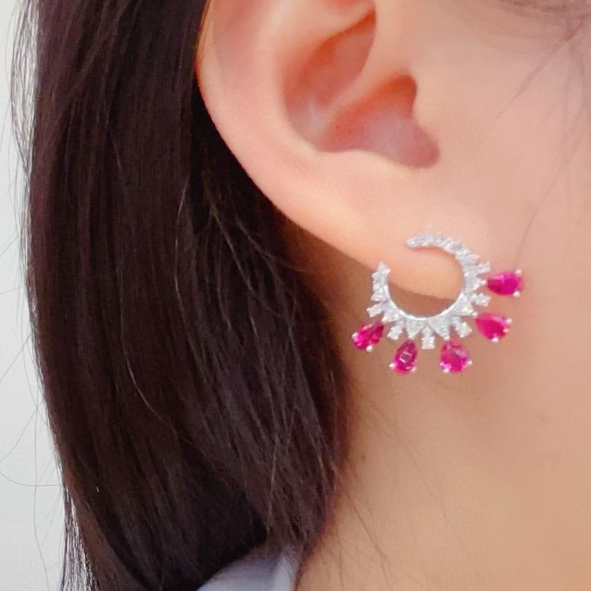 14k Gold 3 Ct Natural Tourmaline & Diamond Earrings - 5