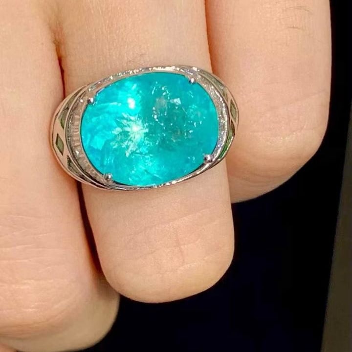 14k Gold 6.88 Ct Natural Paraiba Tourmaline & Diamond & Emerald Ring - 5