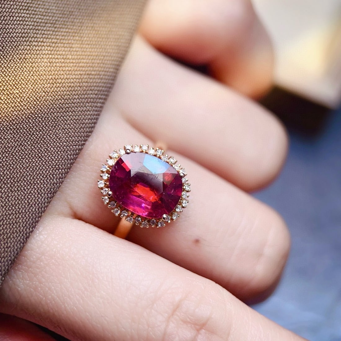 14k Gold 4.61 Ctw Natural Tourmaline & Diamond Ring - 7