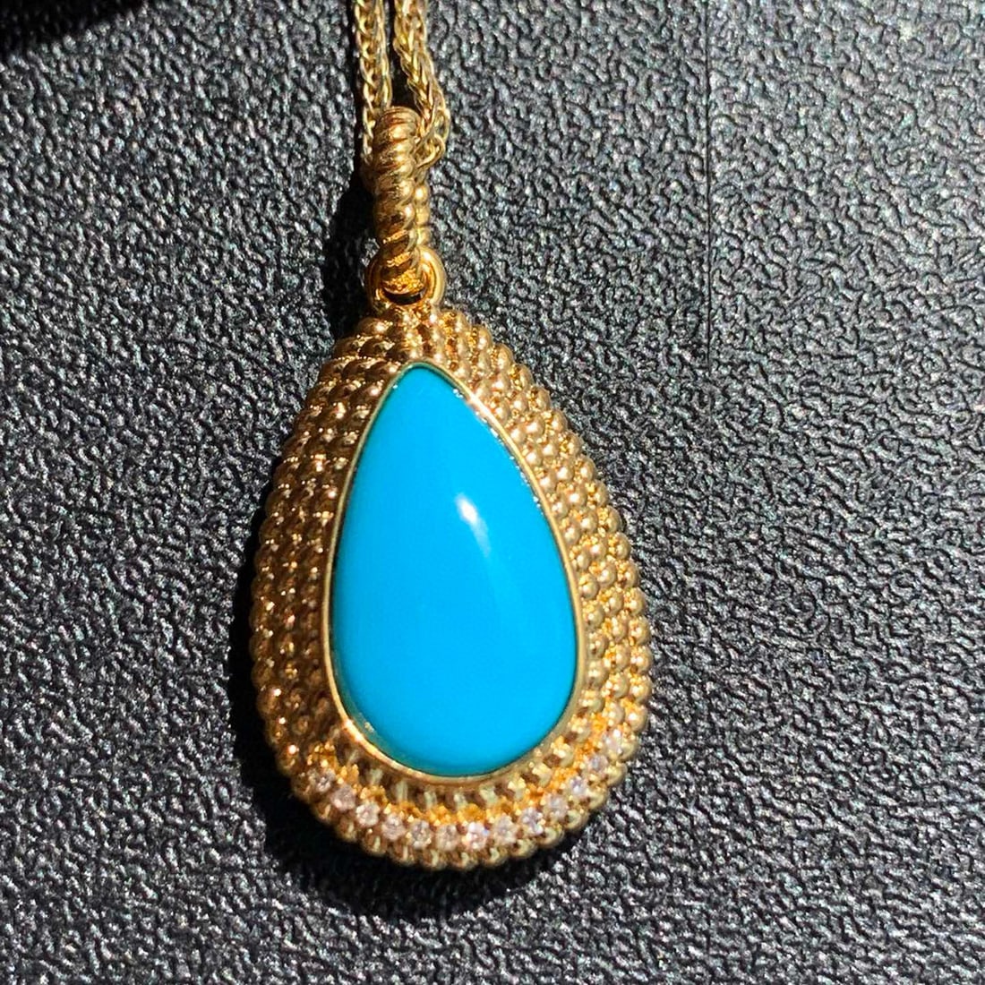 14k Gold 3.1 Ct Natural Blue Turquoise Pendant( Without Chain ) - 4