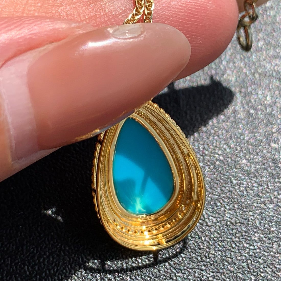 14k Gold 3.1 Ct Natural Blue Turquoise Pendant( Without Chain ) - 8