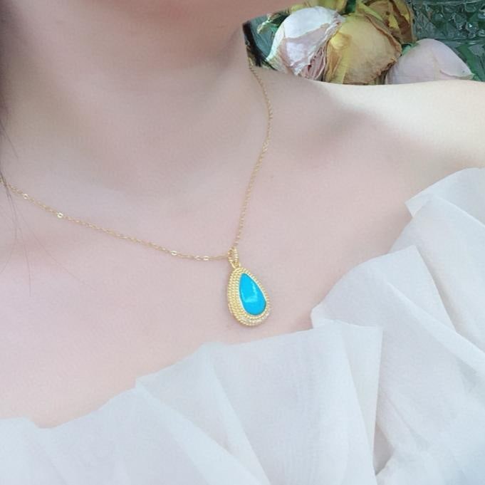 14k Gold 3.1 Ct Natural Blue Turquoise Pendant( Without Chain ) - 9