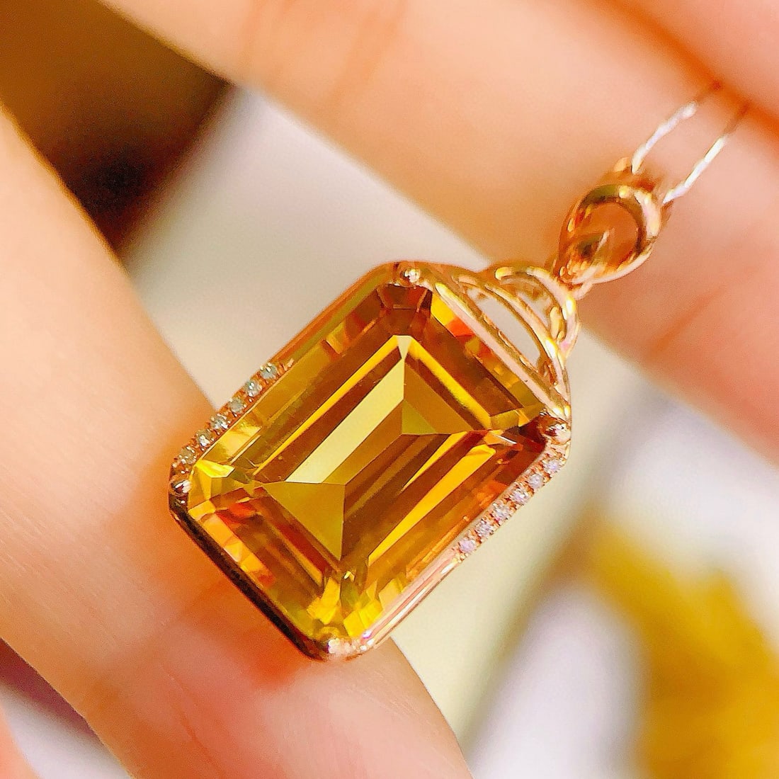 14k Gold 7.68 Ctw Natural Citrine & Diamond Pendant( Without Chain ) - 3