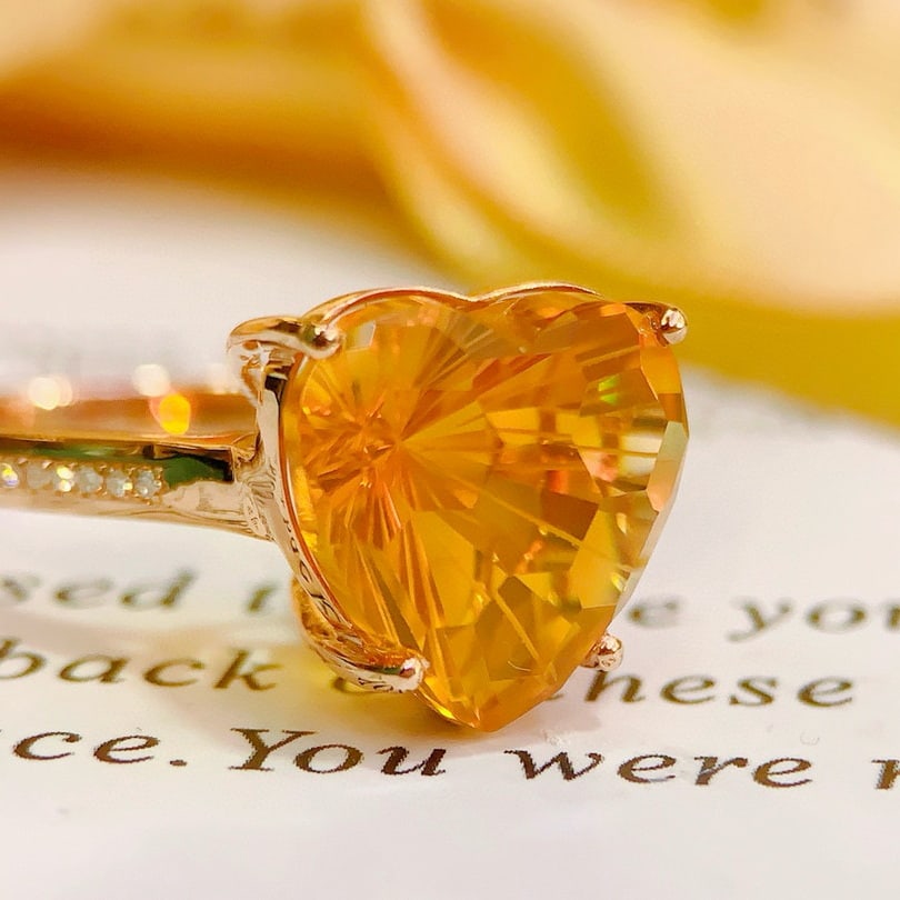 14k Gold 6.60 Ctw Natural Citrine & Diamond Ring - 2