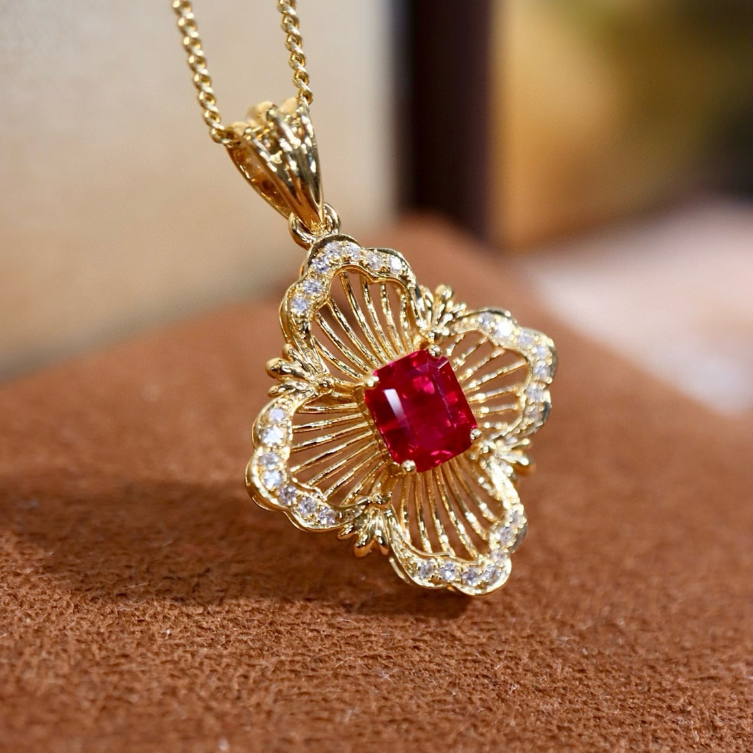 14k Gold 0.56 Ctw Natural Ruby & Diamond Pendant( Without Chain ) - 6