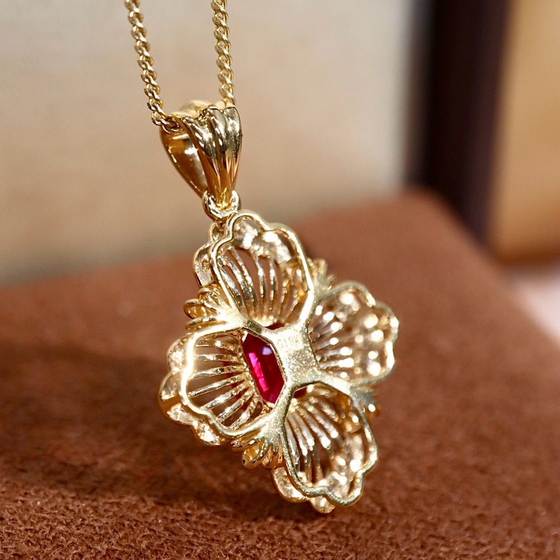 14k Gold 0.56 Ctw Natural Ruby & Diamond Pendant( Without Chain ) - 8