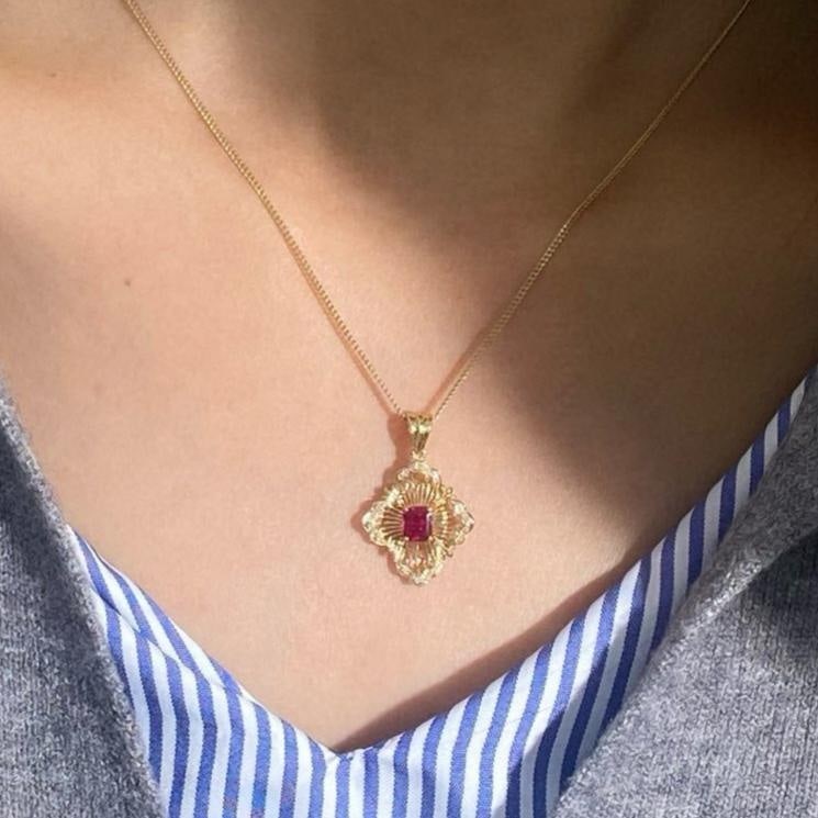 14k Gold 0.56 Ctw Natural Ruby & Diamond Pendant( Without Chain ) - 9