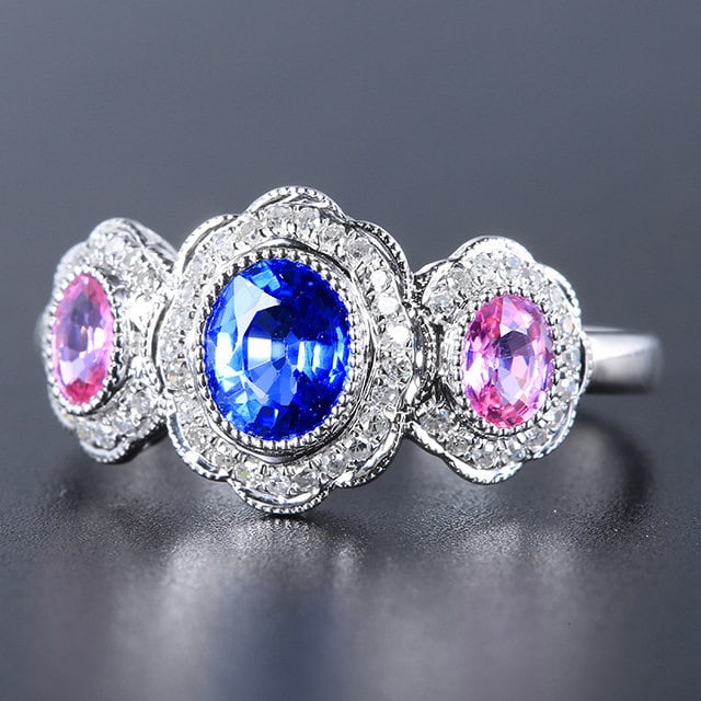 14k Gold 1.41 Ctw Natural Sapphire & Diamond Ring - 3