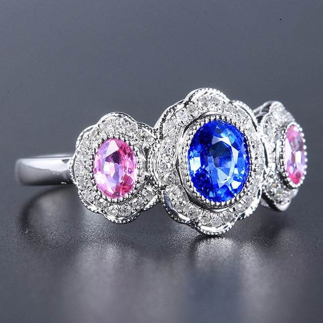 14k Gold 1.41 Ctw Natural Sapphire & Diamond Ring - 4