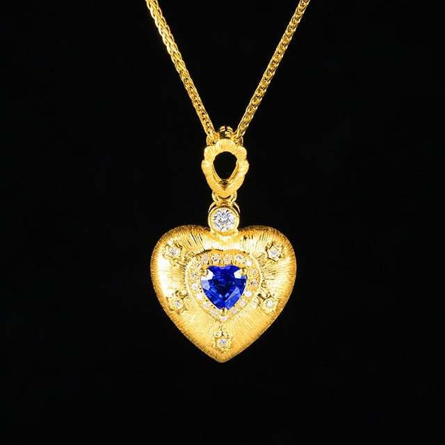 14k Gold 0.39 Ctw Natural Sapphire & Diamond Pendant( Without Chain ) - 2