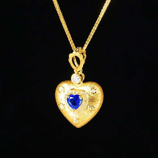 14k Gold 0.39 Ctw Natural Sapphire & Diamond Pendant( Without Chain ) - 3