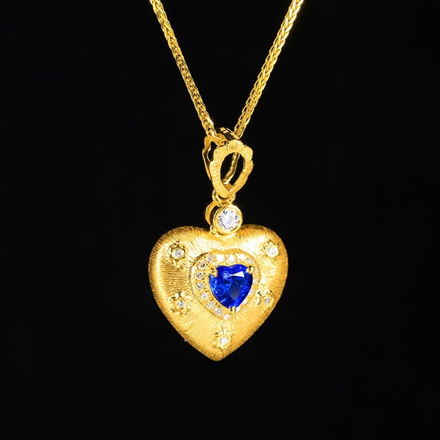 14k Gold 0.39 Ctw Natural Sapphire & Diamond Pendant( Without Chain ) - 4