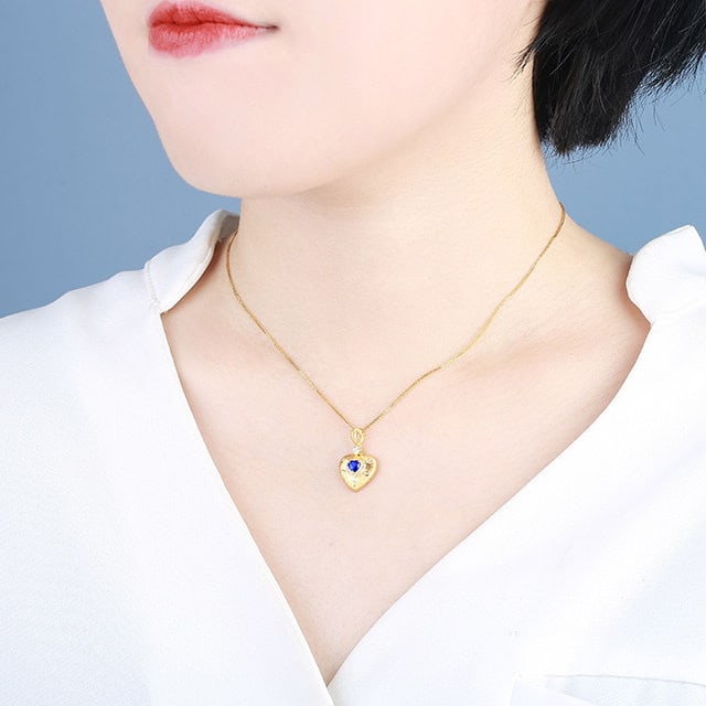 14k Gold 0.39 Ctw Natural Sapphire & Diamond Pendant( Without Chain ) - 7