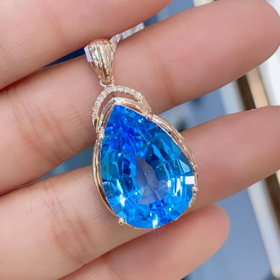 14k Gold 15.03 Ctw Natural Topaz & Diamond Pendant( Without Chain ) - 2