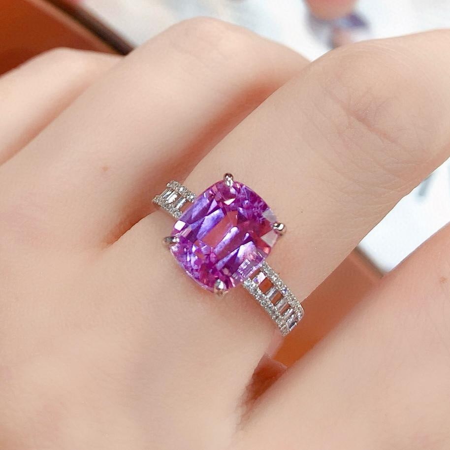 14k Gold 5.2 Ct Natural Kunzite & Diamond Ring: Ref:231143205 // gold content:14k gold // ring size:7. 25us // // main gemstone:kunzite // shape:cushion // carat weight:5. 2ct // color:purple // treatment:natural // // adjacent gemstone 2 :