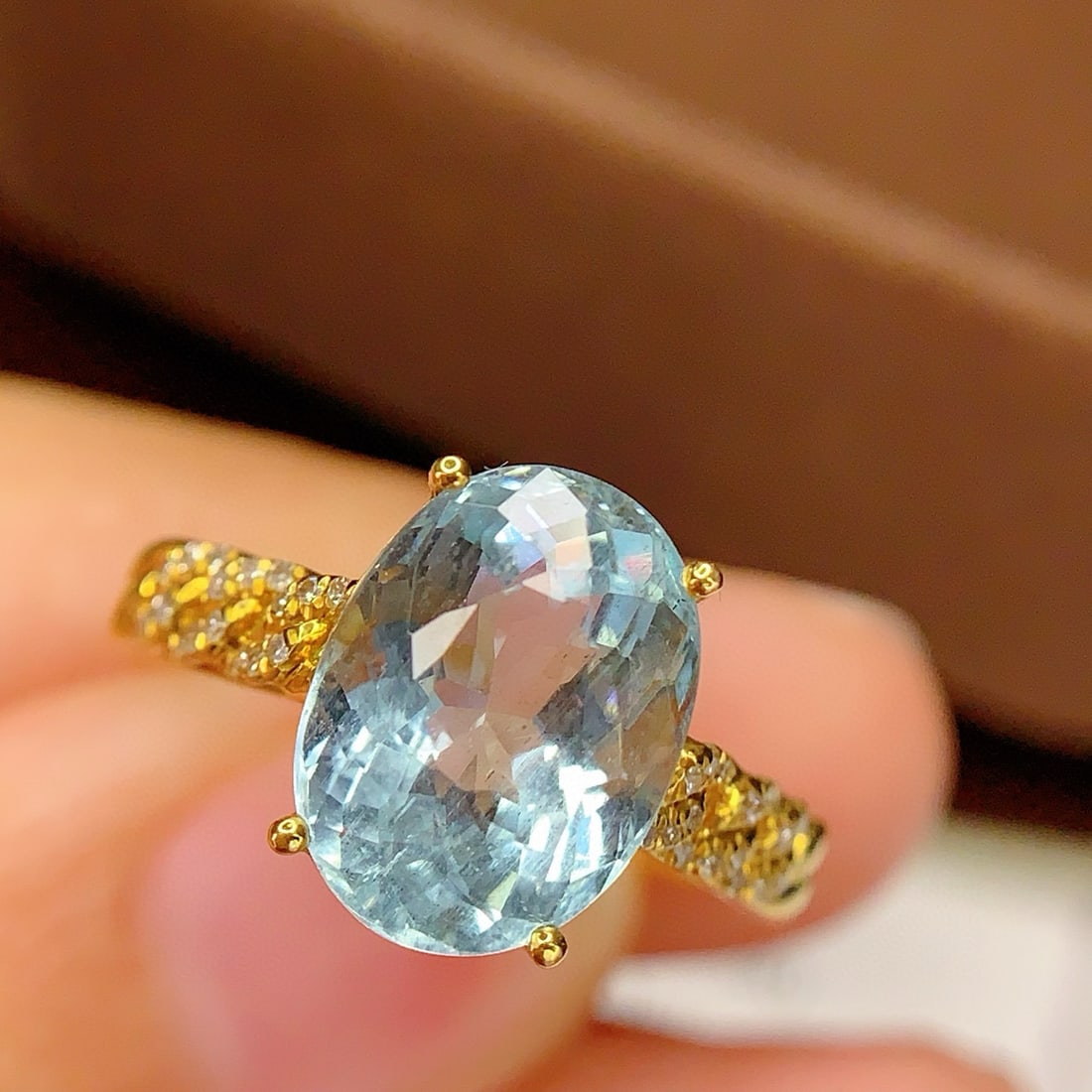 14k Gold 4.18 Ct Natural Aquamarine & Diamond Ring - 3