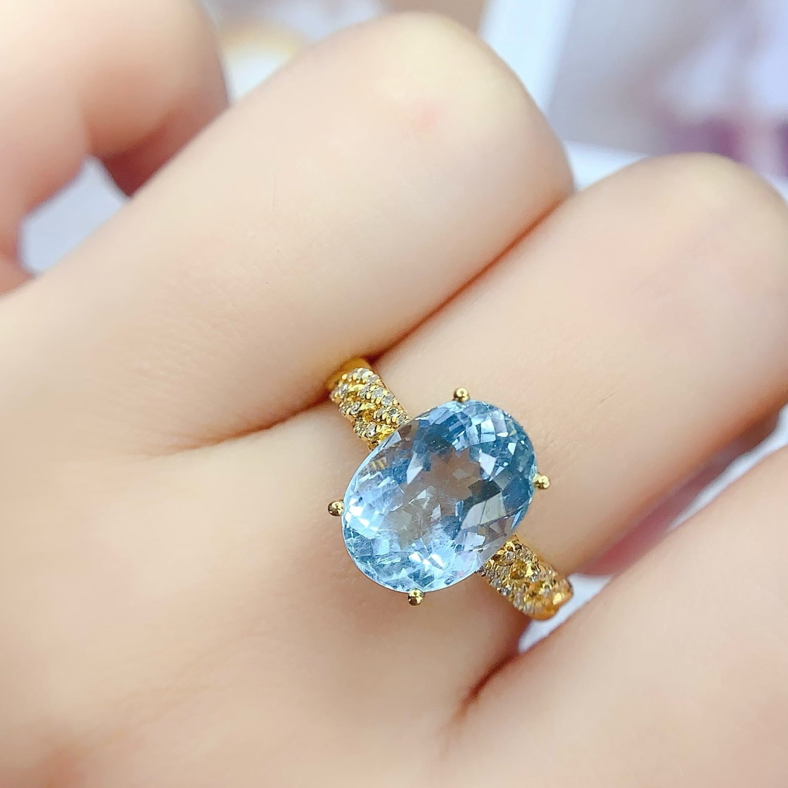 14k Gold 4.18 Ct Natural Aquamarine & Diamond Ring - 4