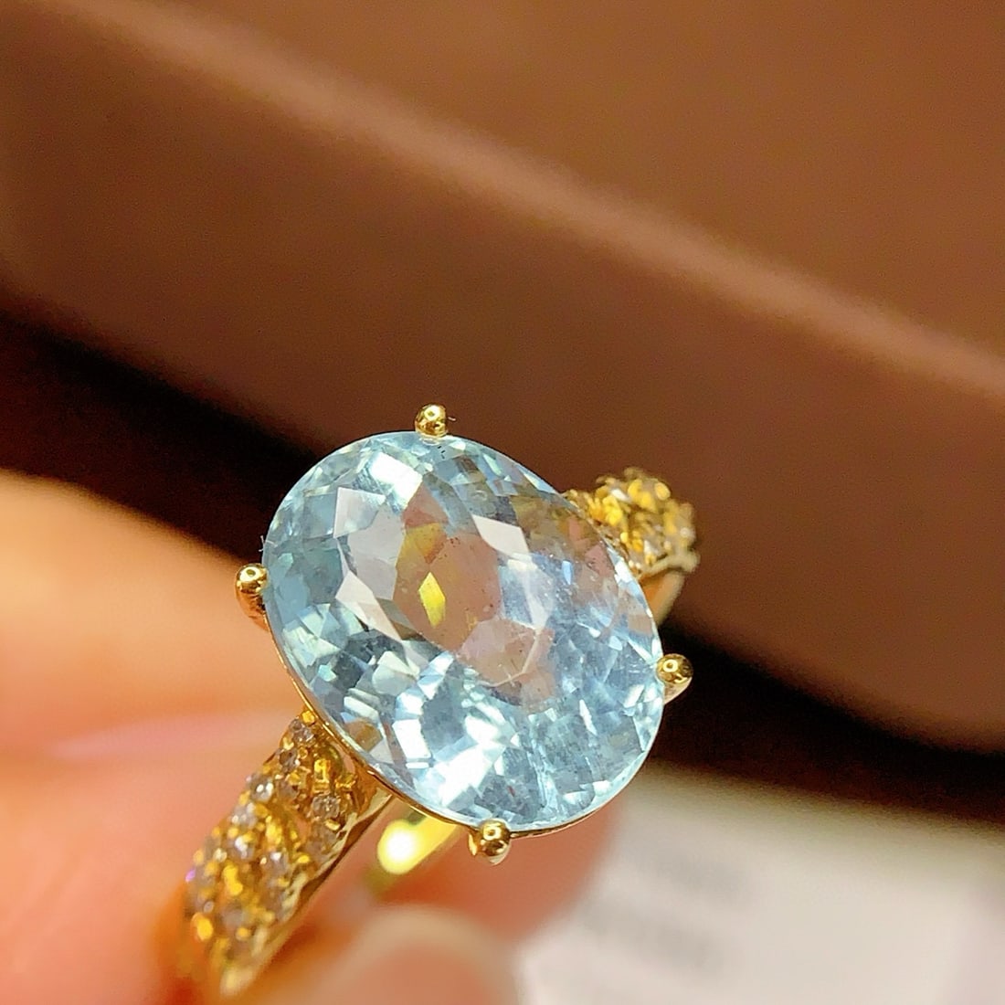 14k Gold 4.18 Ct Natural Aquamarine & Diamond Ring - 5