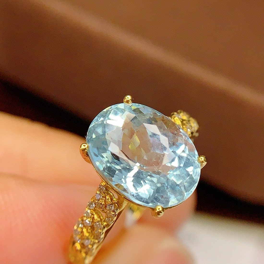 14k Gold 4.18 Ct Natural Aquamarine & Diamond Ring - 7