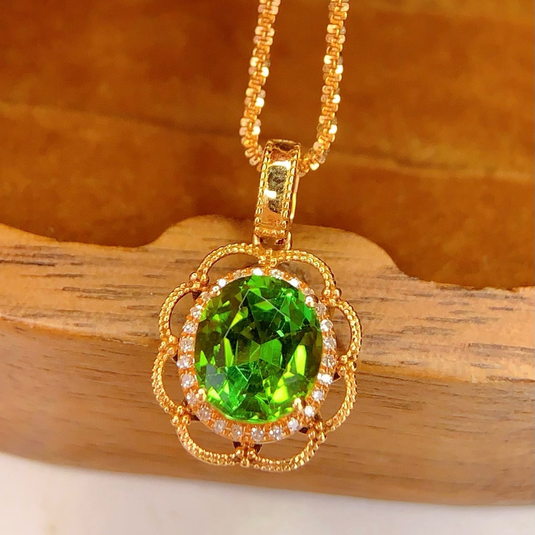 14k Gold 1.72 Ct Natural Tourmaline & Diamond Pendant( Without Chain ) - 3