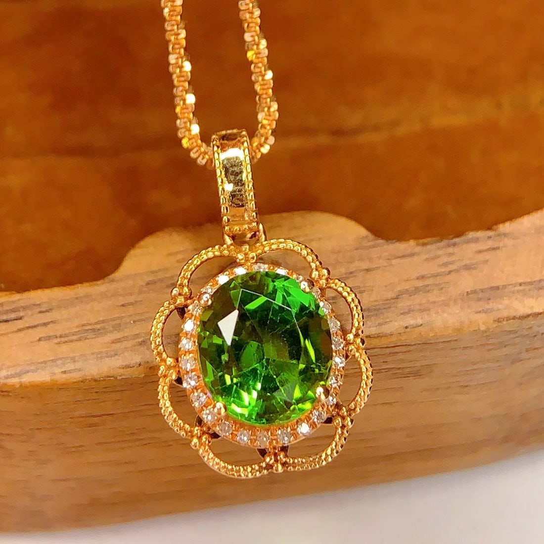 14k Gold 1.72 Ct Natural Tourmaline & Diamond Pendant( Without Chain ) - 7