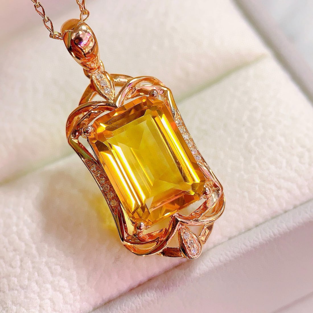 14k Gold 7.30 Ctw Natural Citrine & Diamond Pendant( Without Chain ) - 2