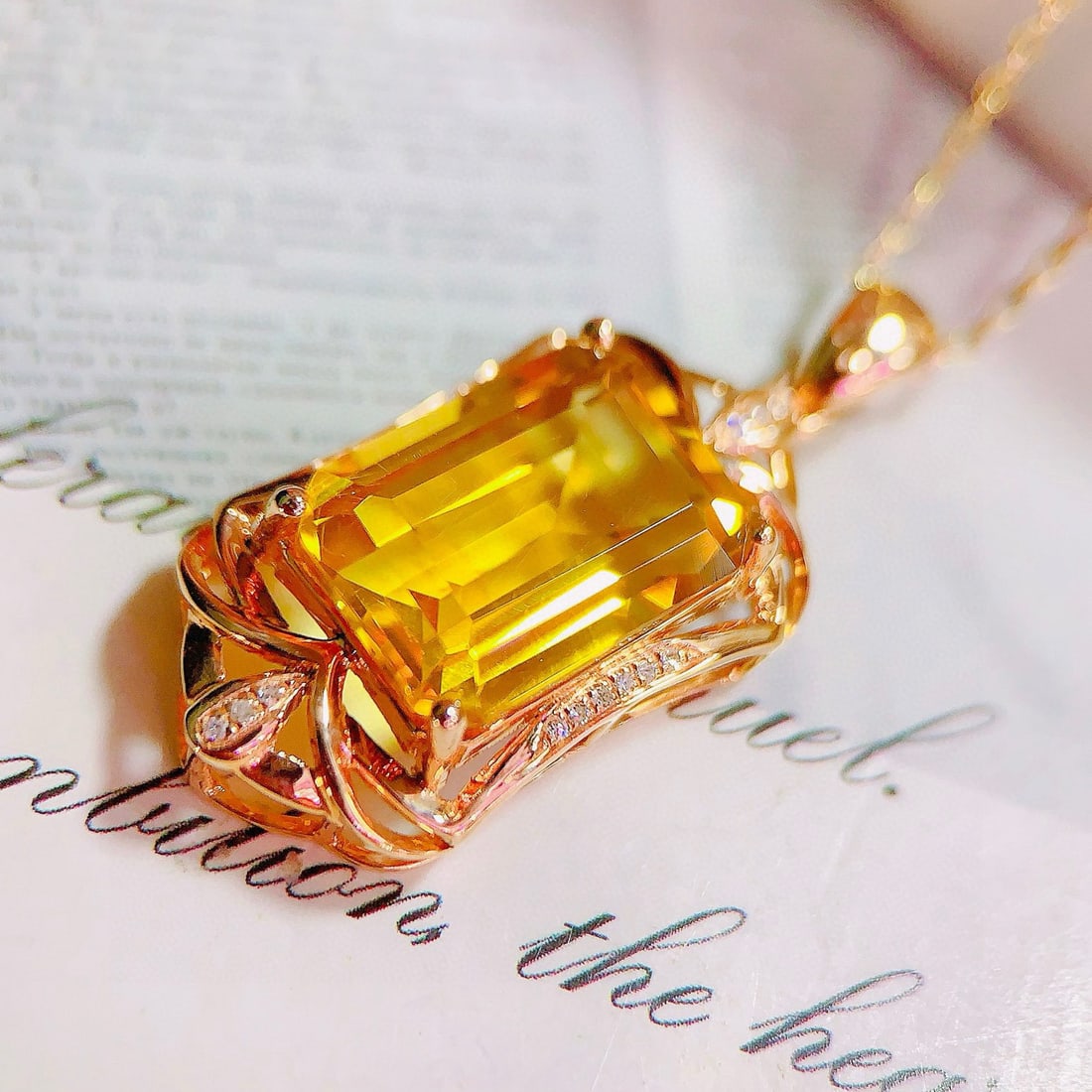 14k Gold 7.30 Ctw Natural Citrine & Diamond Pendant( Without Chain ) - 7