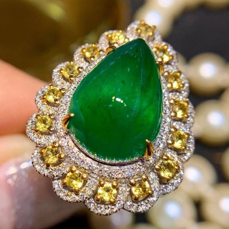 14k Gold 9.72 Ctw Natural Emerald & Diamond Ring (1 of 7)