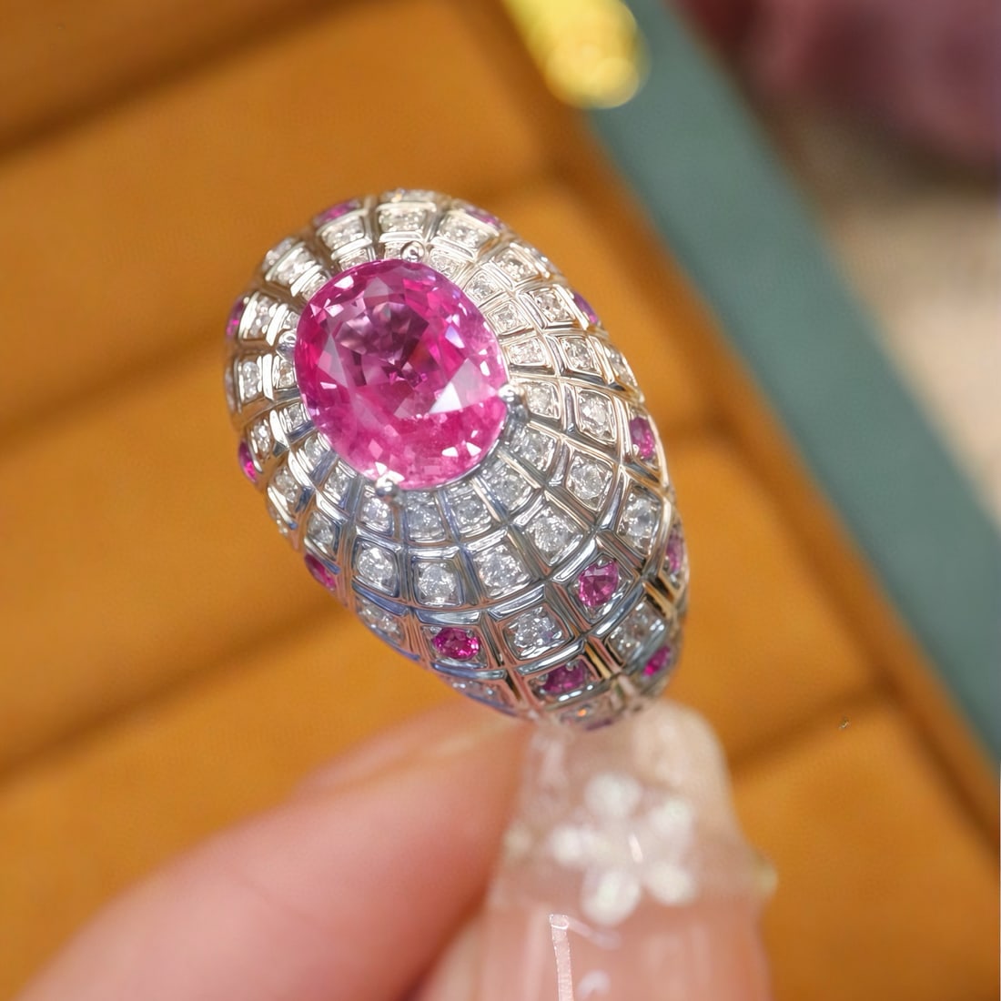 14k Gold 2.63 Ctw Natural Padparadscha Sapphire & Sapphire Ring - 3