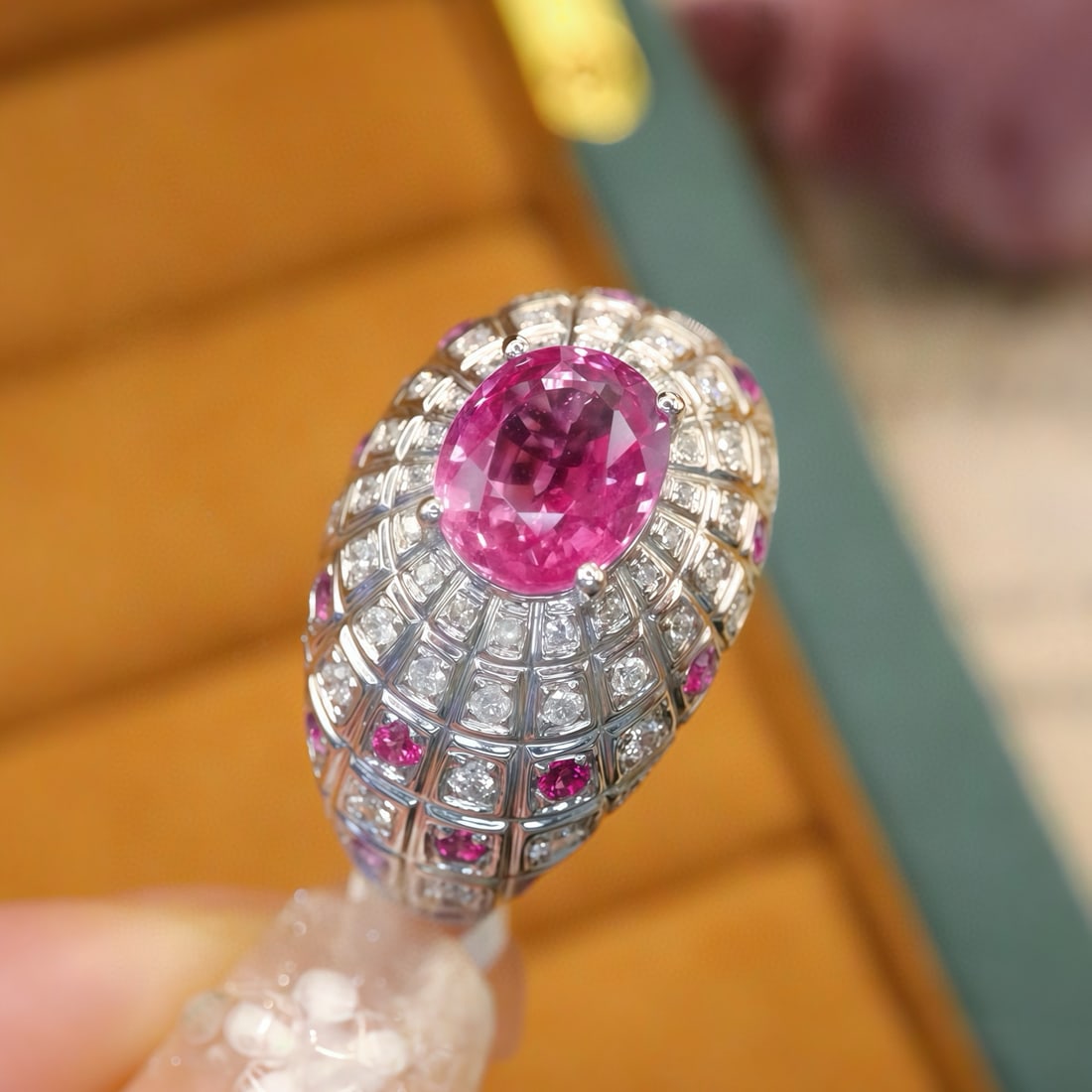 14k Gold 2.63 Ctw Natural Padparadscha Sapphire & Sapphire Ring - 4