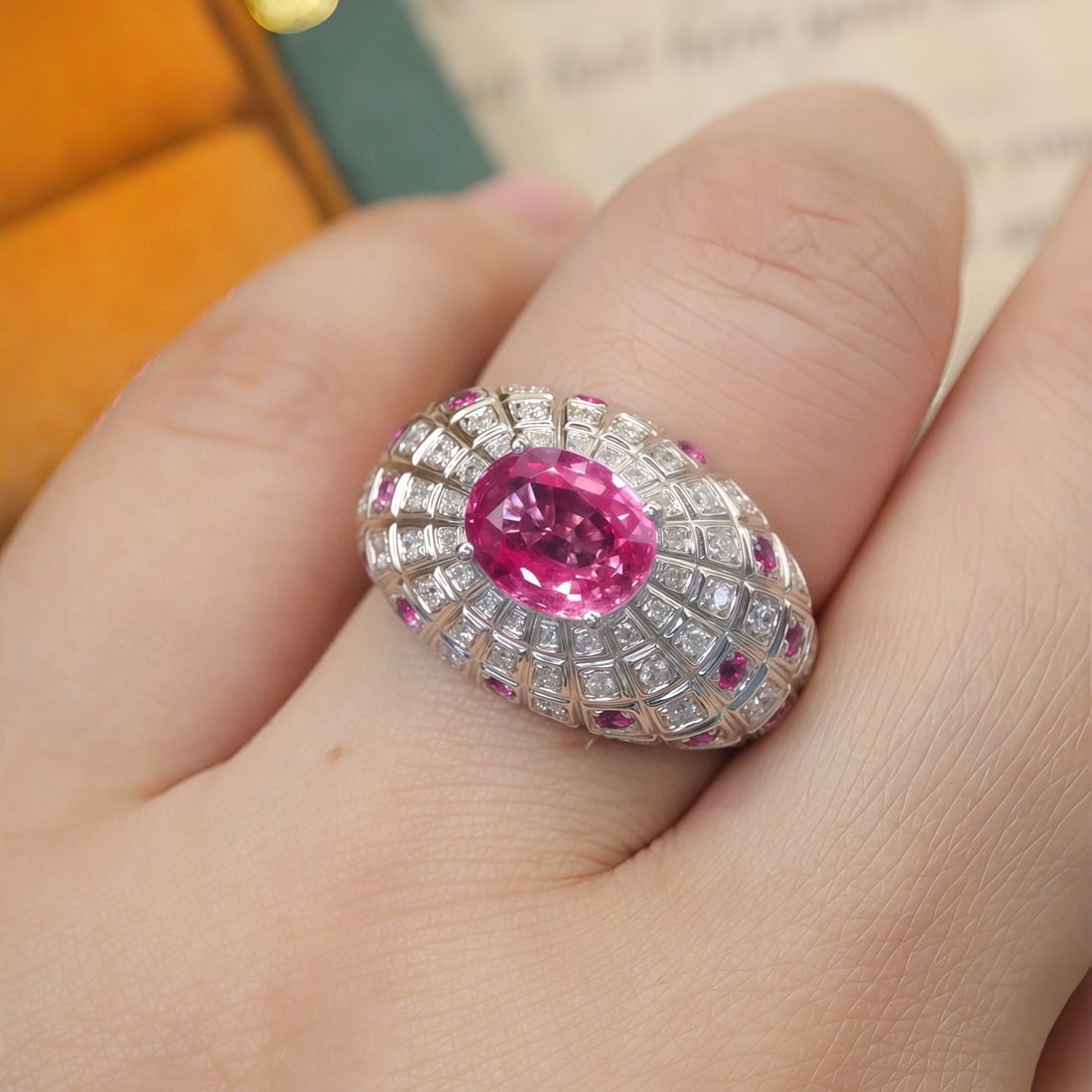 14k Gold 2.63 Ctw Natural Padparadscha Sapphire & Sapphire Ring - 6