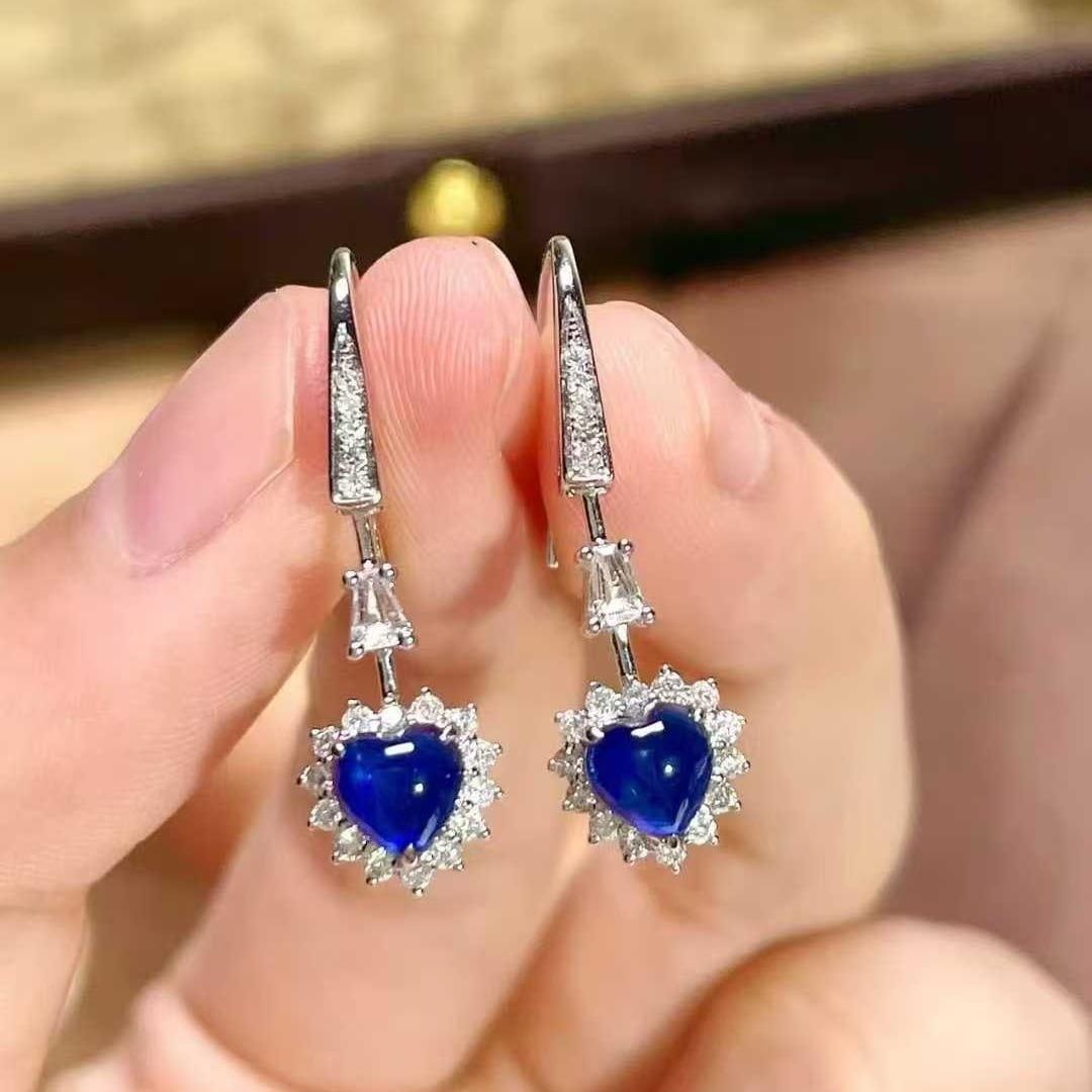 14k Gold 2.15 Ctw Natural Sapphire & Diamond Earrings - 2