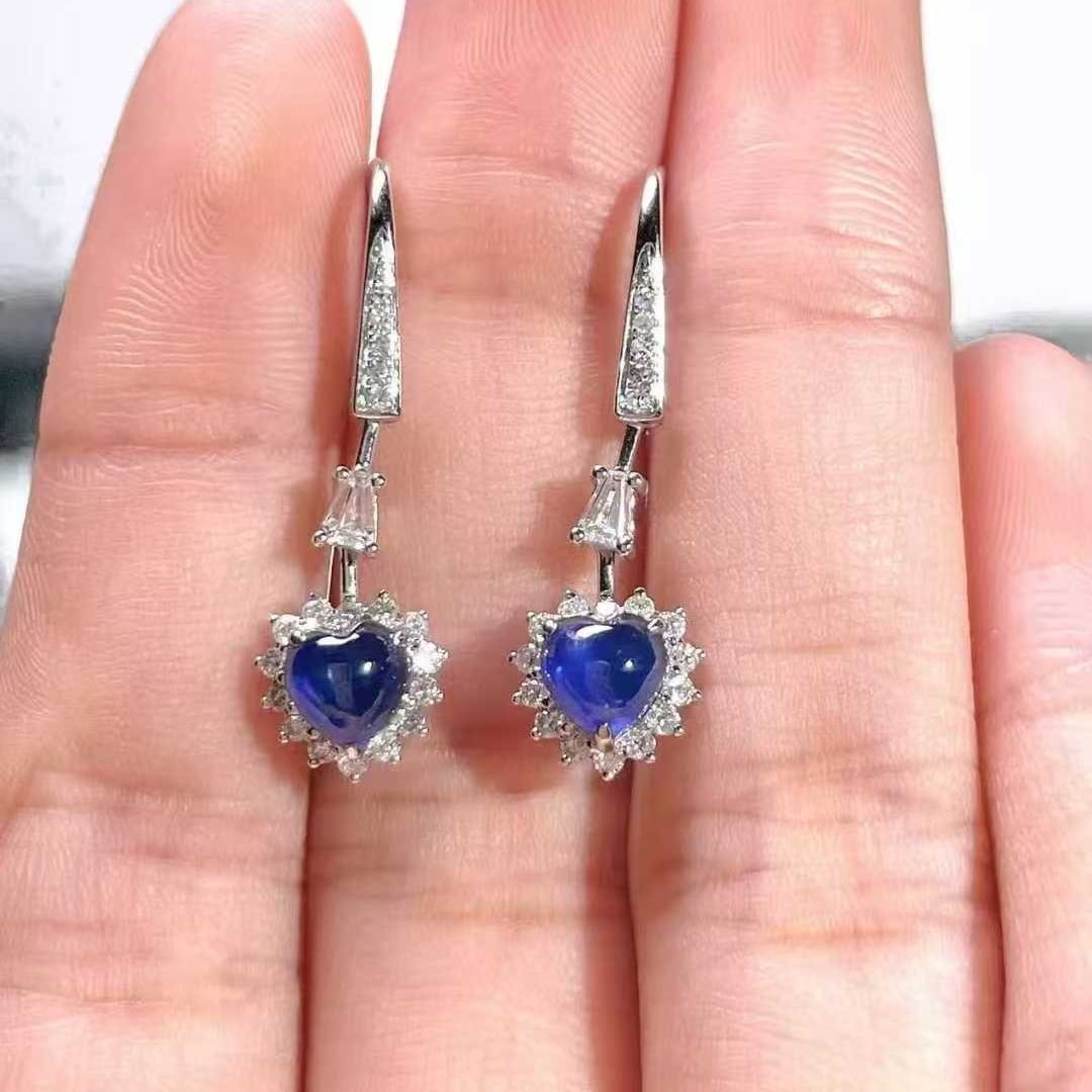 14k Gold 2.15 Ctw Natural Sapphire & Diamond Earrings - 3
