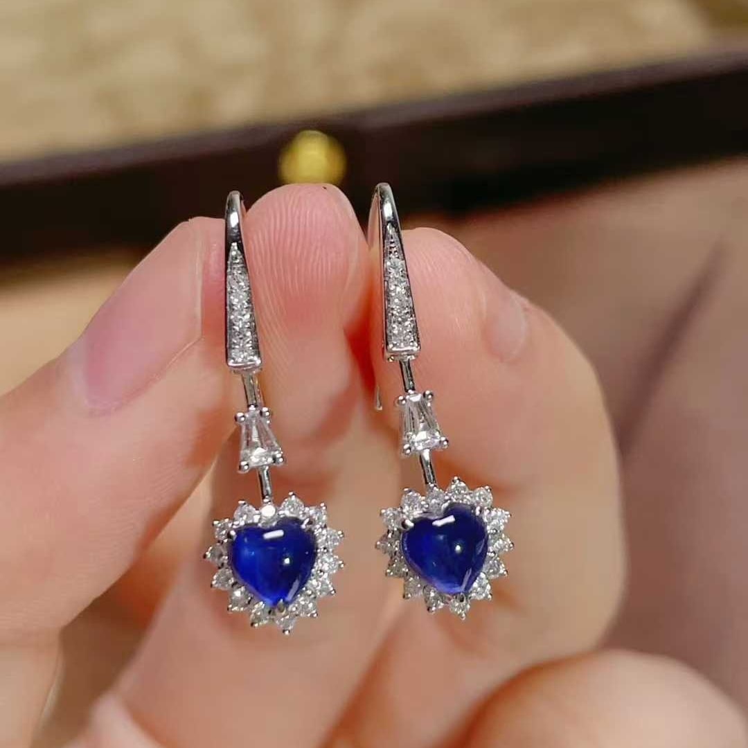 14k Gold 2.15 Ctw Natural Sapphire & Diamond Earrings - 4