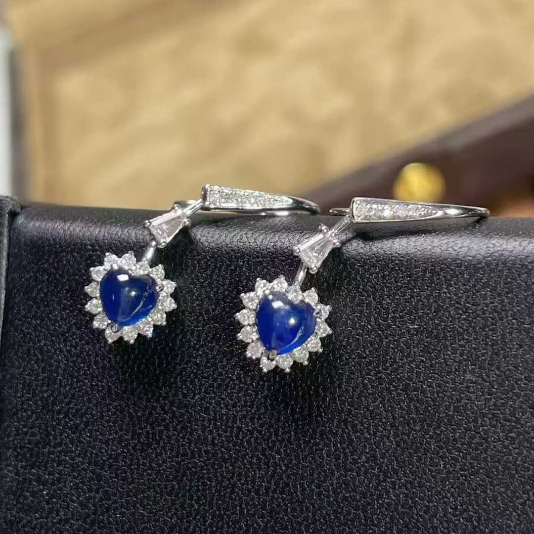 14k Gold 2.15 Ctw Natural Sapphire & Diamond Earrings - 5