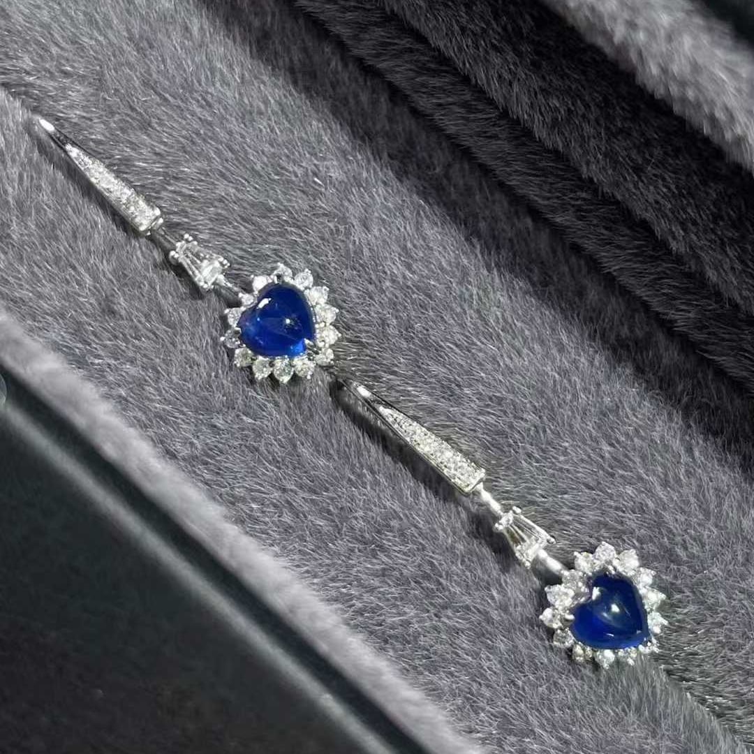14k Gold 2.15 Ctw Natural Sapphire & Diamond Earrings - 6
