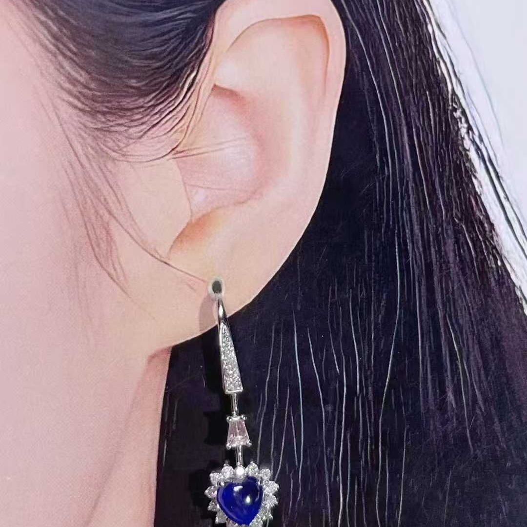 14k Gold 2.15 Ctw Natural Sapphire & Diamond Earrings - 8