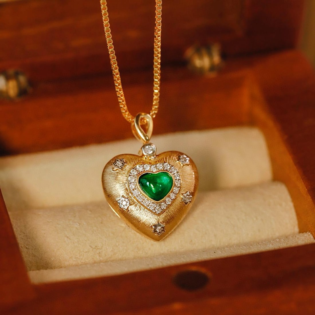 14k Gold 0.41 Ctw Vivid Green Natural Emerald & Diamond Pendant( Without Chain ) - 2