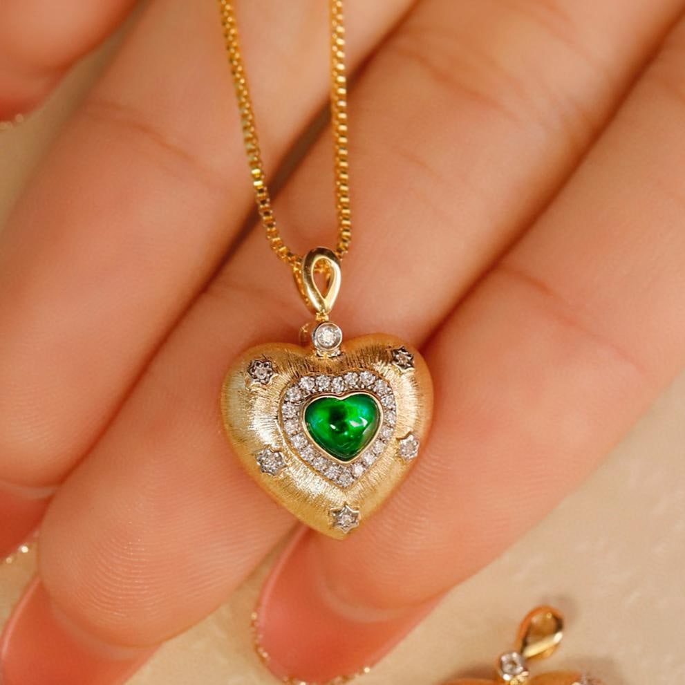 14k Gold 0.41 Ctw Vivid Green Natural Emerald & Diamond Pendant( Without Chain ) - 5