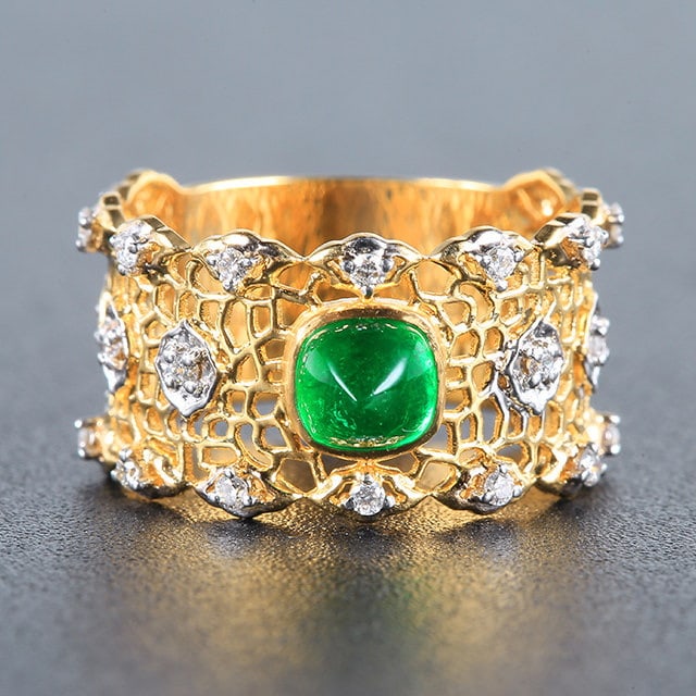 14k Gold 1.00 Ctw Natural Emerald & Diamond Ring - 2
