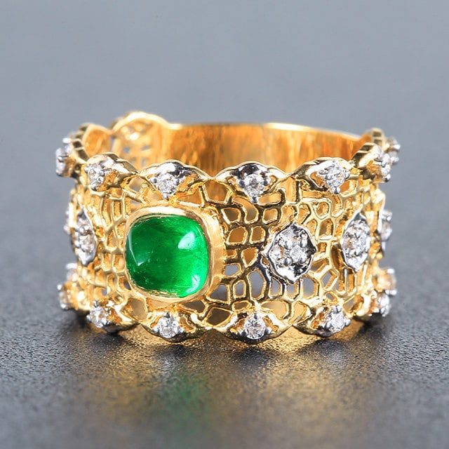 14k Gold 1.00 Ctw Natural Emerald & Diamond Ring - 3