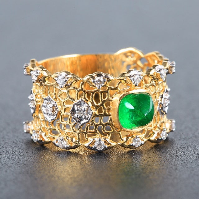 14k Gold 1.00 Ctw Natural Emerald & Diamond Ring - 4