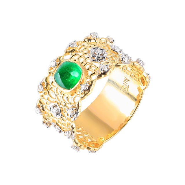 14k Gold 1.00 Ctw Natural Emerald & Diamond Ring - 6