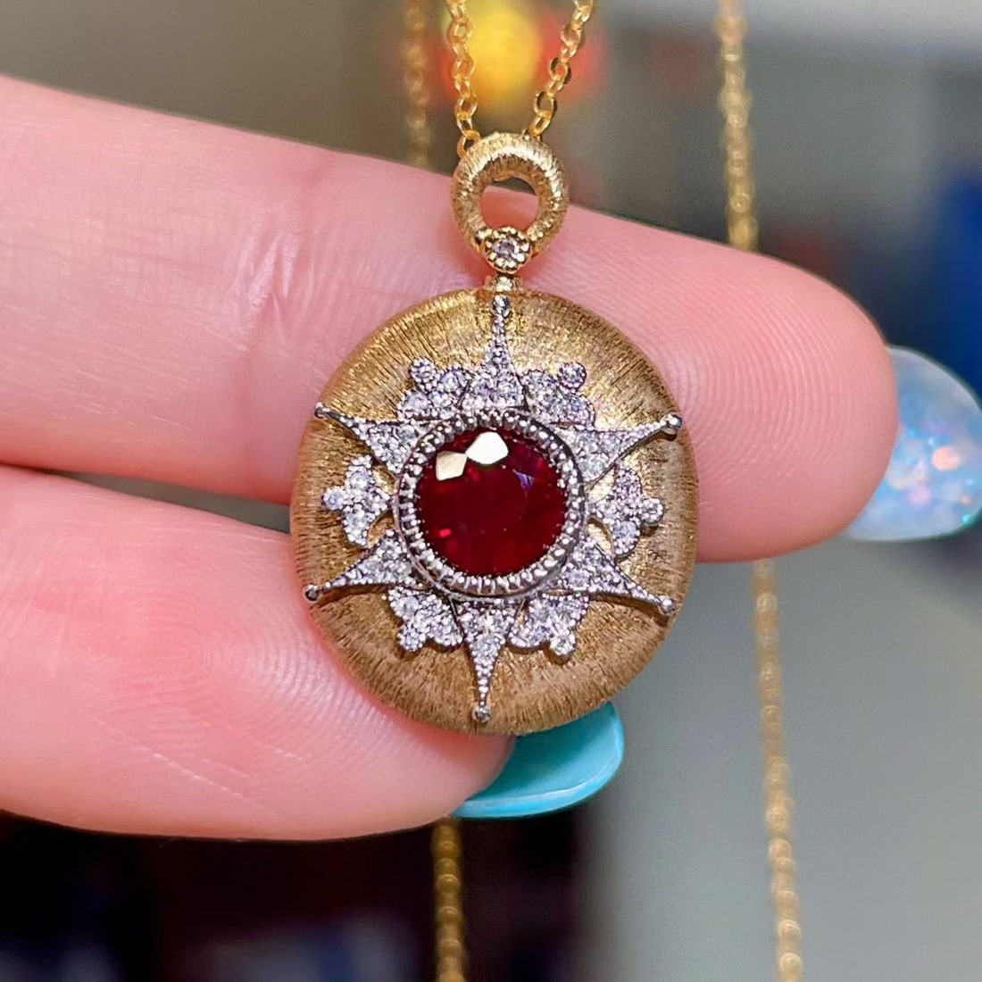 14k Gold 1.00 Ctw Natural Ruby & Diamond Pendant( Without Chain ) - 2