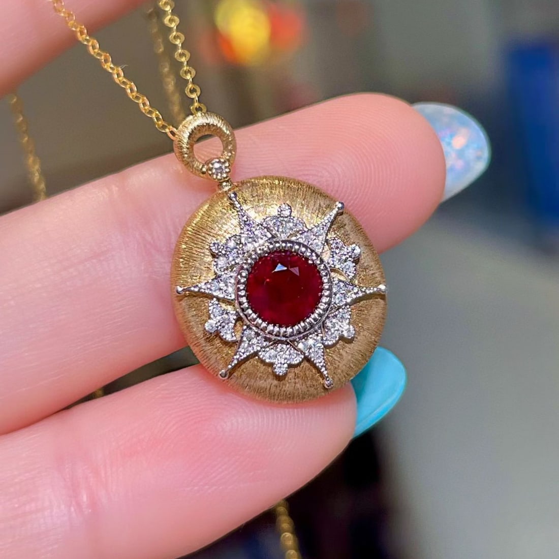 14k Gold 1.00 Ctw Natural Ruby & Diamond Pendant( Without Chain ) - 3