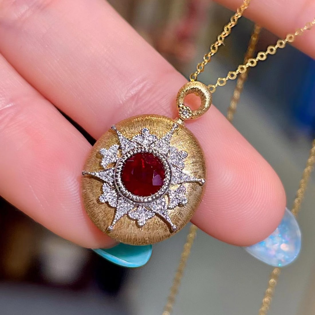 14k Gold 1.00 Ctw Natural Ruby & Diamond Pendant( Without Chain ) - 4